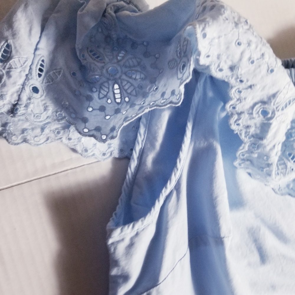 LANE BRYANT WOVEN EYELET RUFFLE KNIT LIGHT BLUE TANK SIZE ESTIMATE 14 - Picture 11 of 13